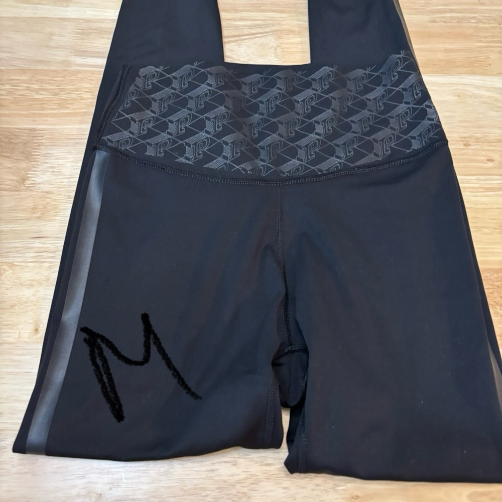 Black Leggings with Patterned Waistband
